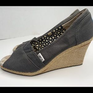 Toms Size Gray Canvas Wedges Espadrille Open Toe